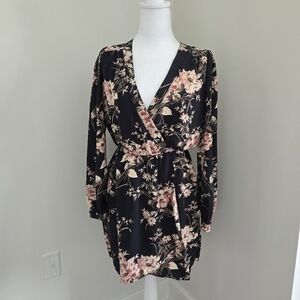 Honey Belle Womens Medium Floral Blue Wrap Dress